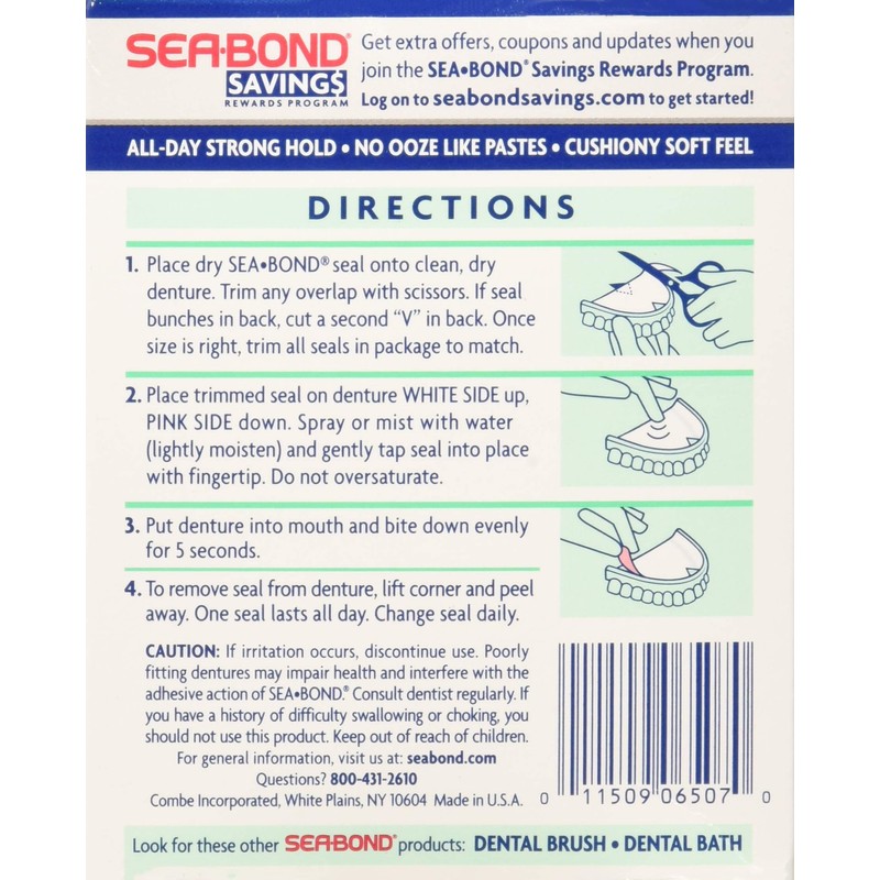 SEA-BOND Denture Adhesive Seals Uppers Fresh Mint, 30 Each (Pack