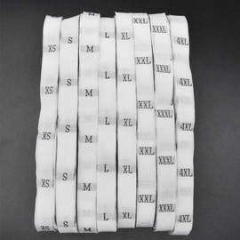 4000Pcs Clothes Size Label Tags Shirt Garment Tags Crafting Woven Polyester XS-4XL Size, 500 Piece of Each Size for Clothing Sewing Sew on Clothes Garment Fabric (White)