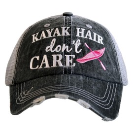 KATYDID Kayak Hair Don't Care Baseball Cap - Trucker Hat for Women - Stylish Cute Sun Hat (Gray Hot Pink)