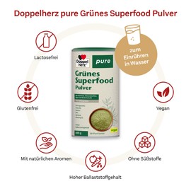 Doppelherz pure Grünes Superfood Pulver - U.a. mit Ashwagandha, Matcha, Weizengras & OPC - vegan & ohne Süßungsmittel - 600 g