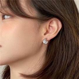Niaspi Cubic Zirconia Flower Huggie Hoop Earrings for Women Dainty Small Floral Cartilage Hinged Hoops Earrings Piercing Studs Ear Jewelry, Small, Copper Cubic Zirconia, No Gemstone
