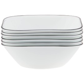 Corelle Vitrelle 6-Piece (22-Oz) Cereal Soup Bowls, Triple Layer Glass and Chip Resistant, Lightweight Square Dinnerware Bowl Set, Simple Lines