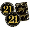 SPABOY Black and Gold 21st Birthday Party Napkins and Plates,