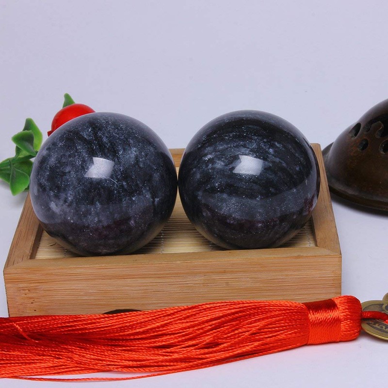 5,1 cm Baoding Bolas Gris Oscuro Mármol bola de piedra chino