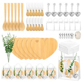 61Pcs Baby Shower Prizes for Game Winners Adults 6 Sets Wedding Bridal Party Favors for Guests with Bamboo Cheese Board Butter Spreaders Forks Measuring Spoons Kitchen Towels Thank You Gift（Love）