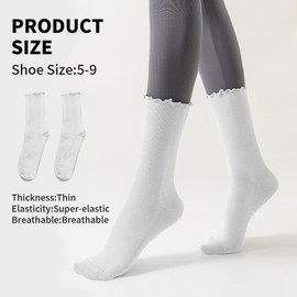 Thoquene 3 Pairs of Pilates Grip Socks for Women, Ruffle Yoga Socks, Non-Slip, Non-Slip Pilates Socks, White, One size fits all