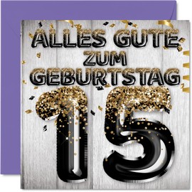 Stuff4 15th Birthday Card for Boys - Black Gold Glitter Balloons - Happy Birthday Cards for 15 Year Old Boy Son Brother Grandson 145mm Fifteen Fifteenth Birthday Greeting Cards