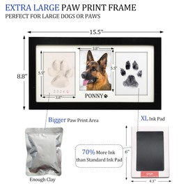 MYPAWLETS Extra Large Paw Print Frame Kit,Dog/Cat Paw Print Kit,Soft Pawprint Clay&Clean Touch Ink Pad,Pet Paw Print Impression Kit with Customization Tool,Wooden Pet Memorial Frame-Black