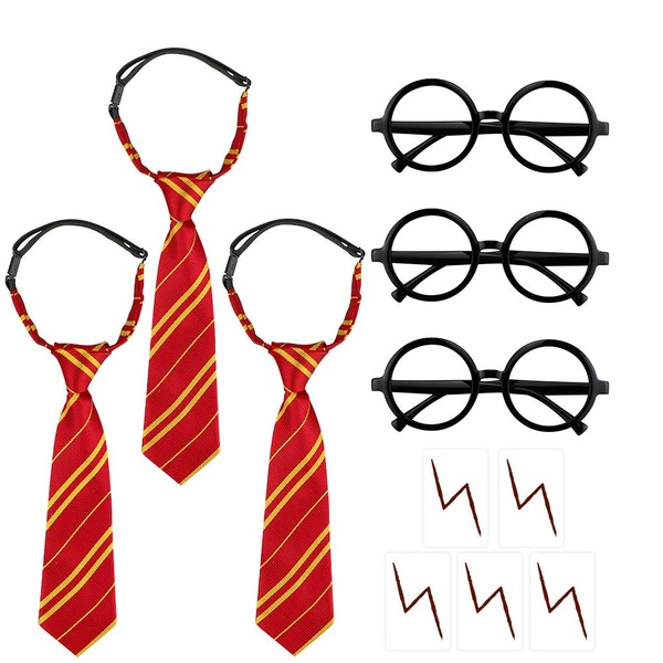 UTOPP Wizard Striped Tie Set,Novelty Wizard Glasses, Bolt Scar Tattoo, Cosplay Party Costume Dress Up Wizard Accessories for Halloween,Cosplay,Christmas,Birthday Party and Daily,11Pcs