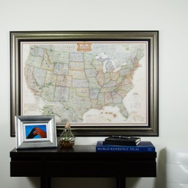 Craig Frames Wayfarer, Executive United States Push Pin Travel Map, Antique Silver and Black Frame with Pins, 24 by 36-Inch