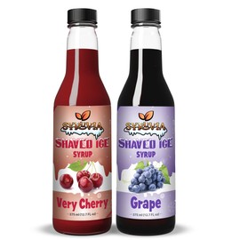 Syruvia Snow Cone Syrup 12.7oz - Very Cherry & Grape Syrup For Shaved Ice, Snow Cones, Slushies, Italian Soda and Popsicles. Kosher, Dairy-Free.