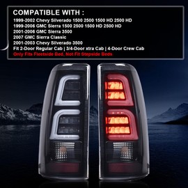 G-PLUS LED Tube Tail Lights Assembly w/light Bar Pair Fit For Chevy Silverado 1500 2500 & HD 1999-2002/Fit GMC Sierra 1500 2500 & HD 1999-2006 Rear Lamps, Smoke Lens Black Housing Luces Traseras
