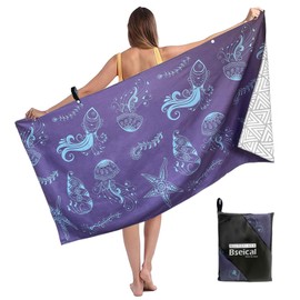 Microfibre Beach Towel, Beach Towel, Sand-Free, Large, 80 x 160 cm, Women's Beach Towel, Microfibre Towel, Quick Drying and Lightweight, Microfibre Towels for Swimming Pool, Beach, Camping (Jellyfish)