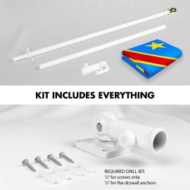 UD_G128 Combo Pack: 6 Ft Tangle Free Spinning Flagpole (White) & Democratic Republic of the Congo Flag 3x5 Ft Printed 150D Polye