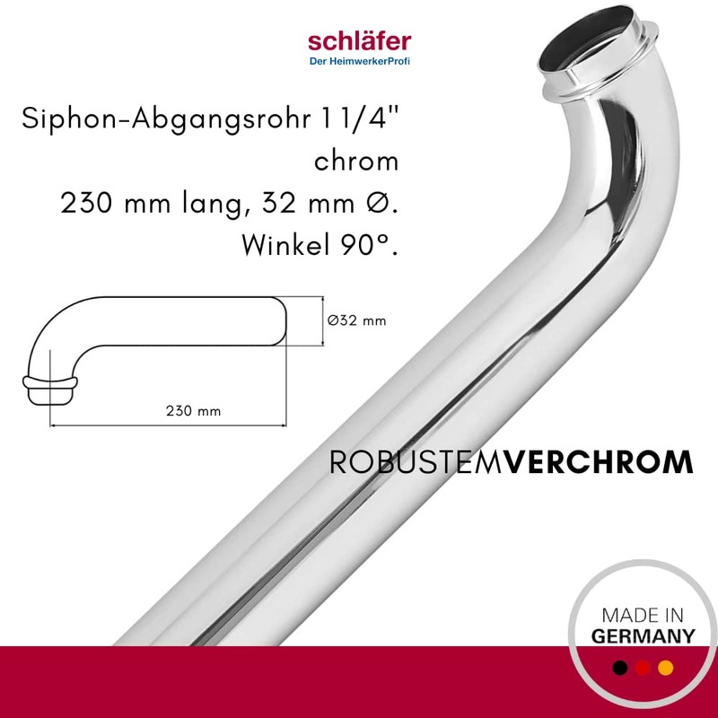 Schläfer 439104 Siphon Pipe 1 1/4 Inch Chrome