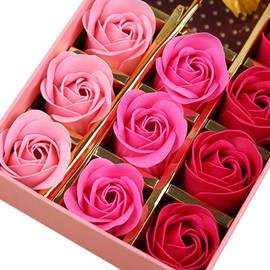 iPobie 12 Pieces Rose Scented Soaps and 24k Gold Foil Rose Flower Petals Set in Gift Box, Gifts for Mother's Day, Women's Day, Wedding, Birthday