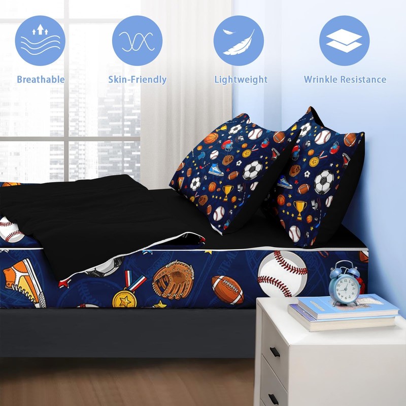 Nesker Football Twin Zipper Bedding for Boys, 3-Piece-All-in-one