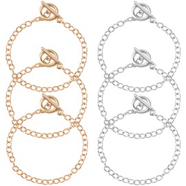 OIIKI 6pcs Bracelet Chain with OT Toggle Clasp, Metal Bracelet Chains for Jewelry Making, DIY Bracelets Making Supplies for Women - Gold, Silver