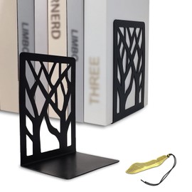 Mgood Book Ends, Metal Bookends, 1 Pair Black Book Ends for Shelves, Non Skid No Rusting Book End, Unique Designs Book Stopper for Home, Office, Library