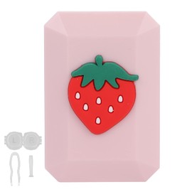 HEITIGN Contact Lens Cases Cute Strawberry 4 in 1 Travel Contact Lens Box with Mirror Tweezers Remover Tool Stick for Outdoor Office Daily Use Not Easy To Fall Off