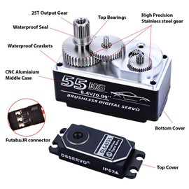 55kg Low-Profile Servo Programmable Brushless Digital Servo 0.09Sec High Speed Full Metal Gear Steering servo 1/10 Drift Car with servo Motor kit (180 Degree)