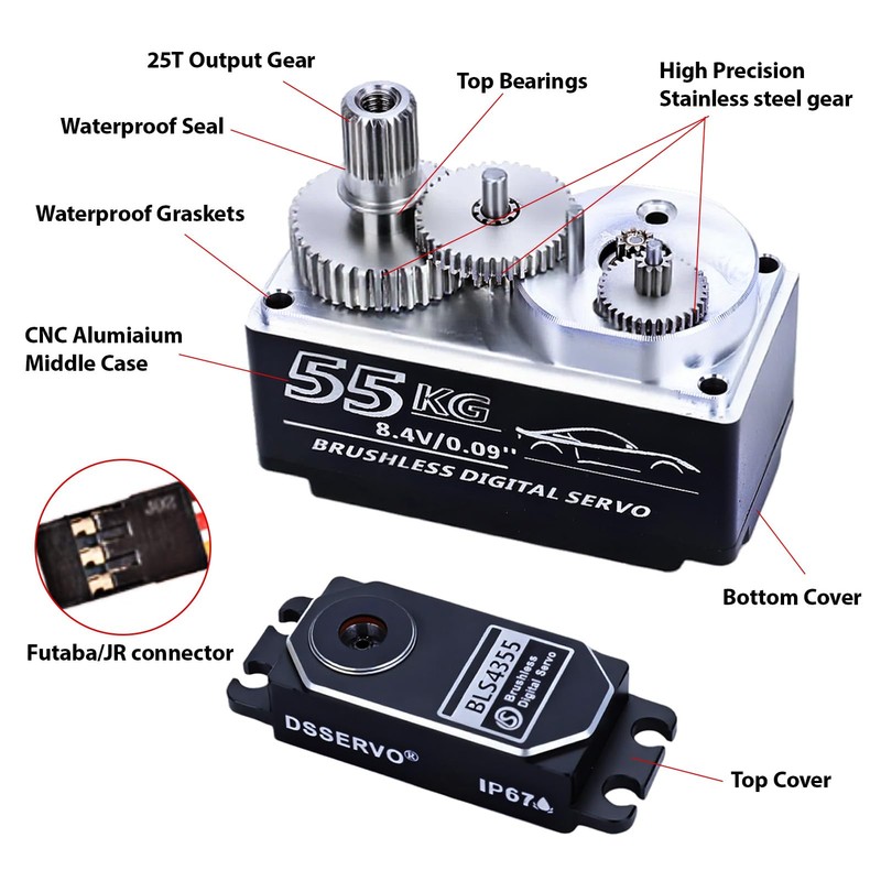 55kg Low-Profile Servo Programmable Brushless Digital Servo 0.09Sec High Speed