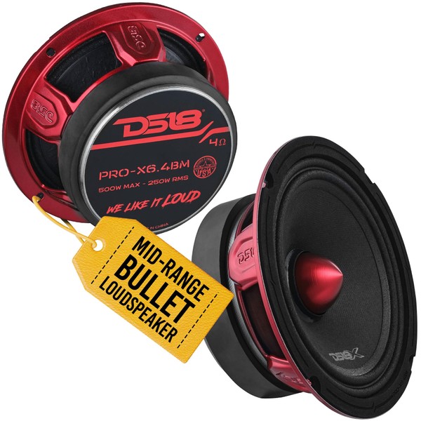 DS18 PRO-X6.4BM Loudspeaker - Pair of 6.5", Midrange, Red Aluminum