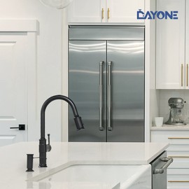 Matte Black Kitchen Faucets with Pull Down Sprayer, DAYONE Single Handle Stainless Steel Kitchen Faucet One Hole High Arc Farmhouse Sink Faucets with Soap Dispenser, DAY-136MB