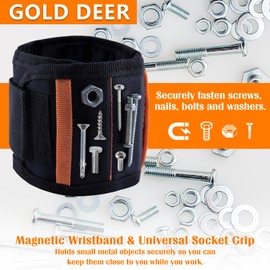 GOLD DEER Magnetic Wristbands Pick Up Tool Magnetic Wristbands Screws Wristbands 10 Strong Magnets 5 Row Nylon 2 Hole Storage Pockets Magnetic Wristband & Universal Socket Grip Magnetic Wristband for