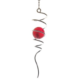 HS’s Creation Gazing Ball Spiral Tail Decorative Wind Spinner Tail 11 Inch and 2 Inch Glass Orb. Indoor Outdoor Decoration with Hanging Swivel Hook Sliver Stainless Steel Red Glass Ball