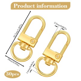 30Pcs Metal Lobster Clasps, Gold Keychain Clip, Swivel Lanyards Bag Charm Clip, Gold Clasp for Jewelry Purse Making DIY Key Rings Art Crafts