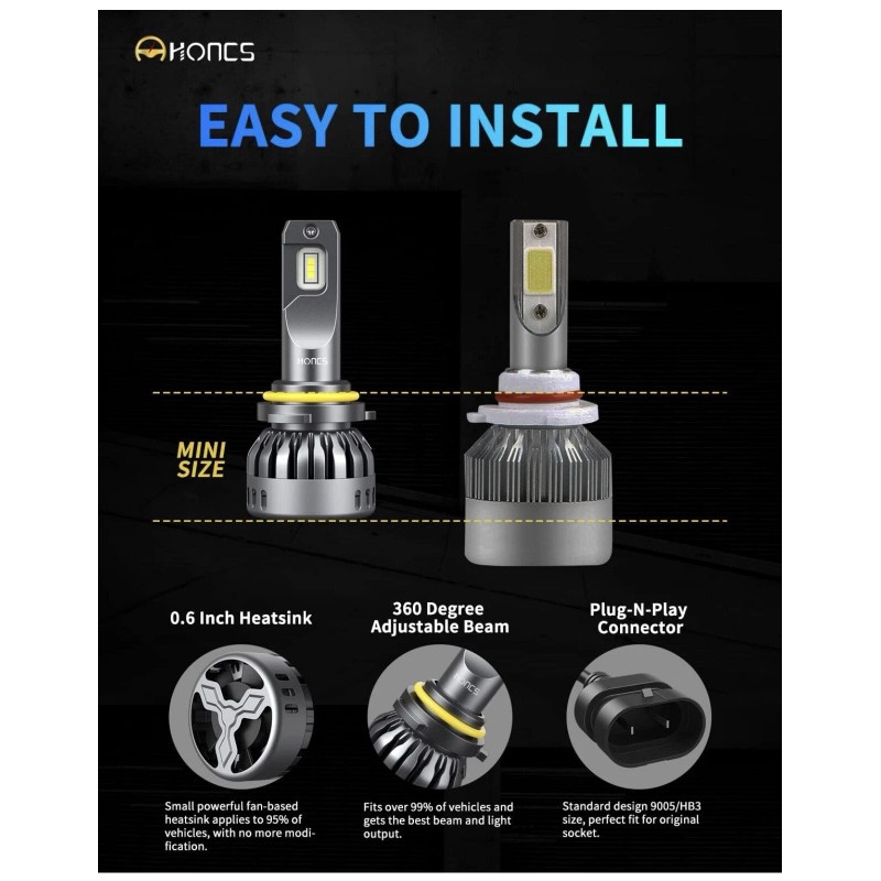 Honcs LED Headlight Bulbs Combo Kit 9005 + H11 High