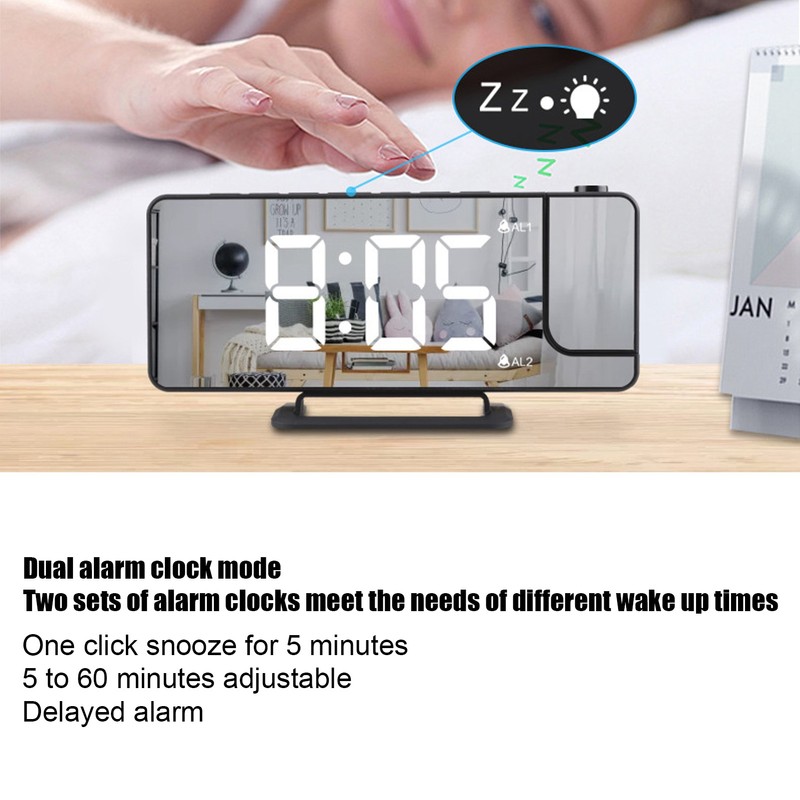 Projection Alarm Clock LED Digital Mirror Alarm Clock Rechargeable 6
