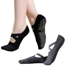CLDURHGE Yoga Socks Non-Slip Socks Women's 2 Pairs Pilates Socks for Yoga Pilates Ballet Fitness Barefoot Training Dance Trampoline - Black and Grey, black