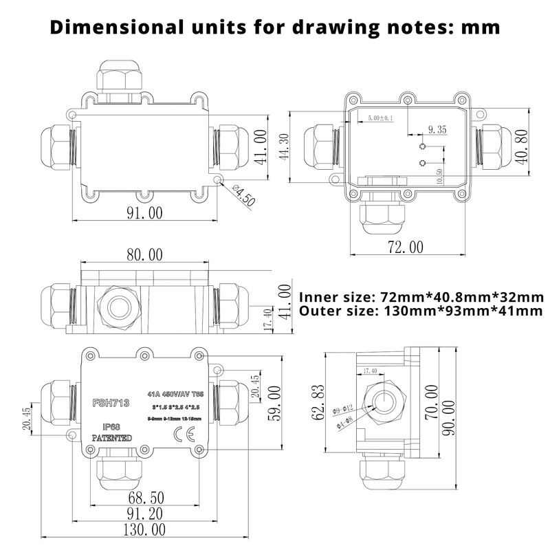 MAKERELE Waterproof Junction Box 3 Way IP68 Cable Connector Wire