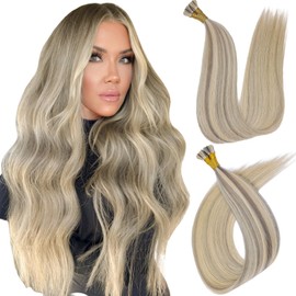 Eliysako Professional Itip hair extensions human hair #P60/16 Grey Brown Mix Blonde 22inch 40G Itips with Natural-Looking I tip hair extensions real human hair for Daily Styling