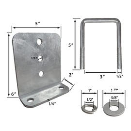 4 Pack 6" Galvanized L-Type Bunk Bracket Kit for Boat Trailer, fits 3x3 Cross Members, Heavy Duty (4 Pack)