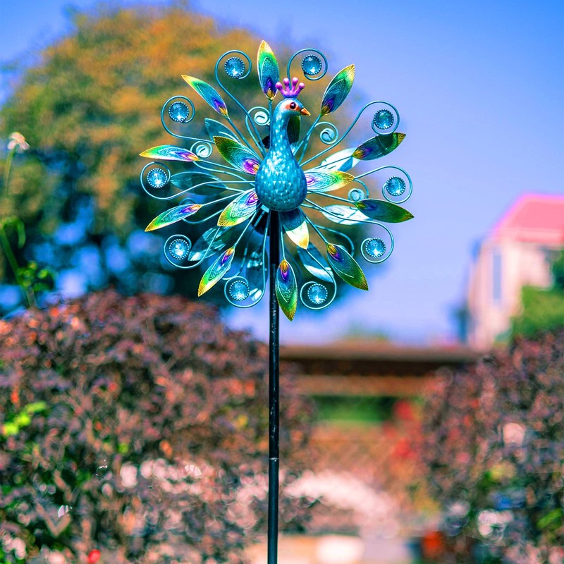VEWOSTAR Outdoor Wind Spinner 58" Metal Peacock Wind Spinner Double