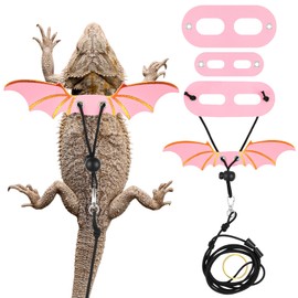3PCS Pink Bearded Dragon Harness and Leash, Adjustable Lizard Harness with Wings for Reptile Lizard, Amphibians, Outdoor Walking Vest with Traction Rope (S, M, L)