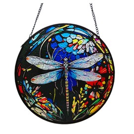 BDHRKTE Stained Glass Window Hanging,Colored Dragonfly Suncatchers,Dragonfly Christmas Ornaments,Dragonfly Suncatcher Gifts for Dragonfly Lovers Decor for Home Garden (Style A)