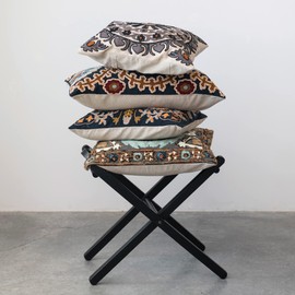 Creative Co-Op Cotton Throw Embroidered Floral Pattern and Chambray Back, Multicolor Pillow, Multi