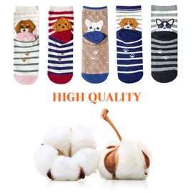 YSense Cute Socks Womens Dog Cat Novelty Animal Socks for girl Cartoon Cotton Casual Crew Funny Gifts 5 Pairs, Dog style 2