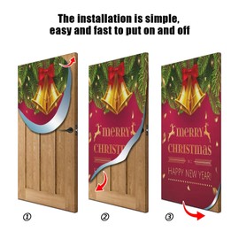 Qilmy Christmas Door Cover Washable High Elastic Fabric Waterproof Front Festive Door Cover For Home, Indoor Outdoor Party Decoration,35 x 79 Inch