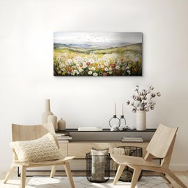 SERIMINO Nature Large Wall Art for Living Room, Daisy Meadow Landscape Canvas Prints, Scenery Wall Decorations Paintings, Hill Wildflowers Bathroom Pictures Wall Decor for BedroomKitchen 20"X40"