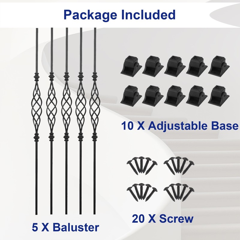 Sidasu 5-Pack Iron Stair Balusters for Staircase Interior, Hollow Big