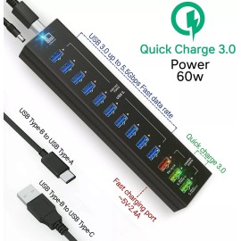 Unbranded/Generic 13-Port Aluminum USB 3.0 Hub  10 USB 3.0 Ports, 2 IQ Quick Charge 3.0 Ports 2.4A