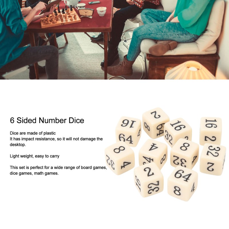 30PCS 6 Sided Number Dice 15.5mm Multiple Of 2 Number