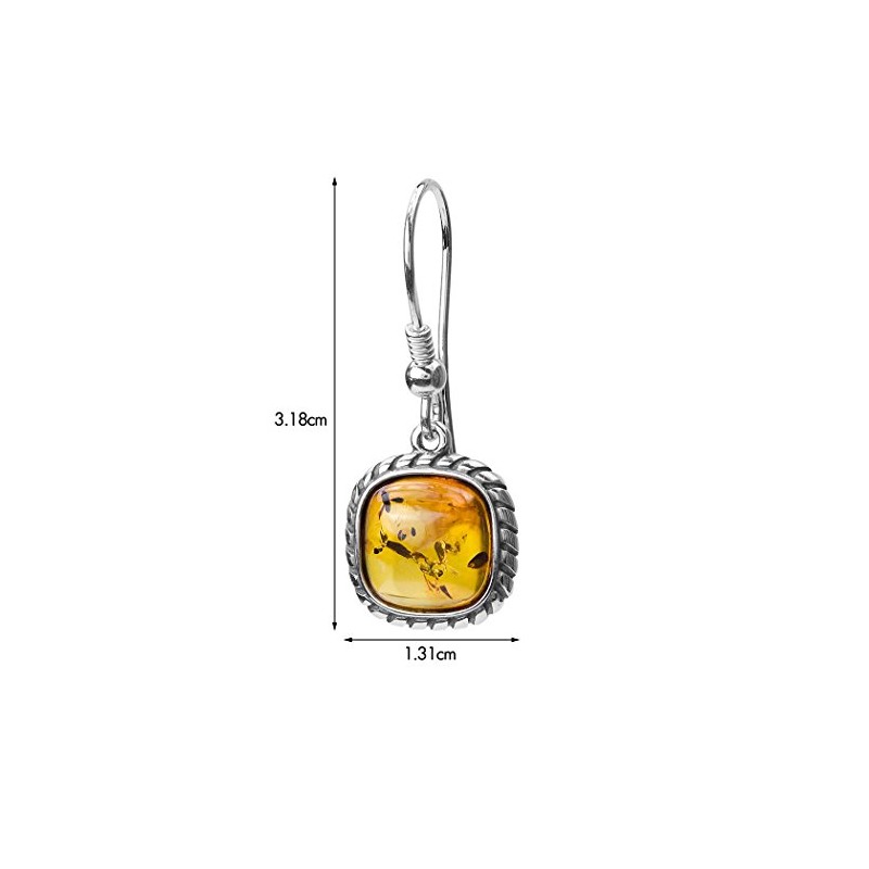 Amber Sterling Silver Dangle Square Earrings