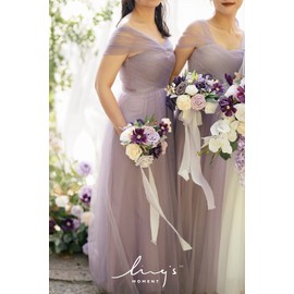 Ling's Moment Purple Bridesmaid Bouquet Set of 4, Lilac Wedding Bouquets for Bridesmaids, 7 Inch Bridal Bouquets for Bridesmaids, Wedding, Ceremony, Anniversary, etc.