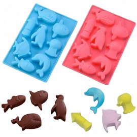2Pcs Marine Chocolate Mold, Under the Sea Animal Silicone Ice Cube Trays, Whale Fish Dolphin Penguin Squid Octopus Silicone Jello Candy Mini Soap Plaster Epoxy Resin Mold
